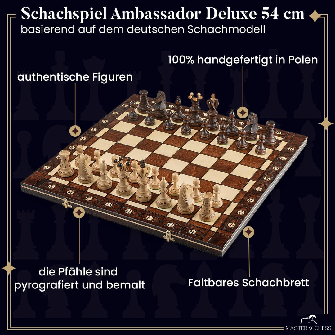 Absolut erstaunlich, "Botschafter DE LUX" 54x54cm dekorative hölzerne Schach gesetzt. 100 % Handarbe