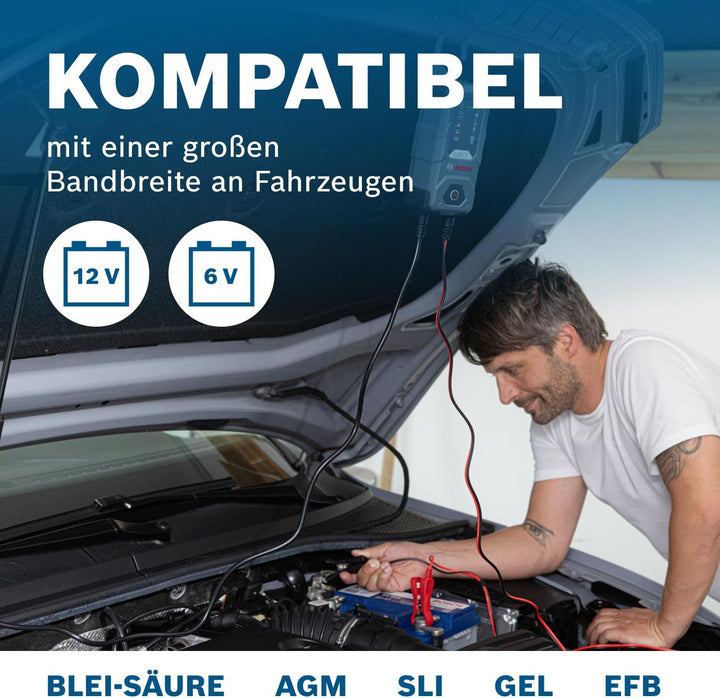 Bosch C30 Kfz-Batterieladegerät, 3,8 Ampere, mit Erhaltungsfunktion - für 6 V / 12 V Blei-Säure, Wet