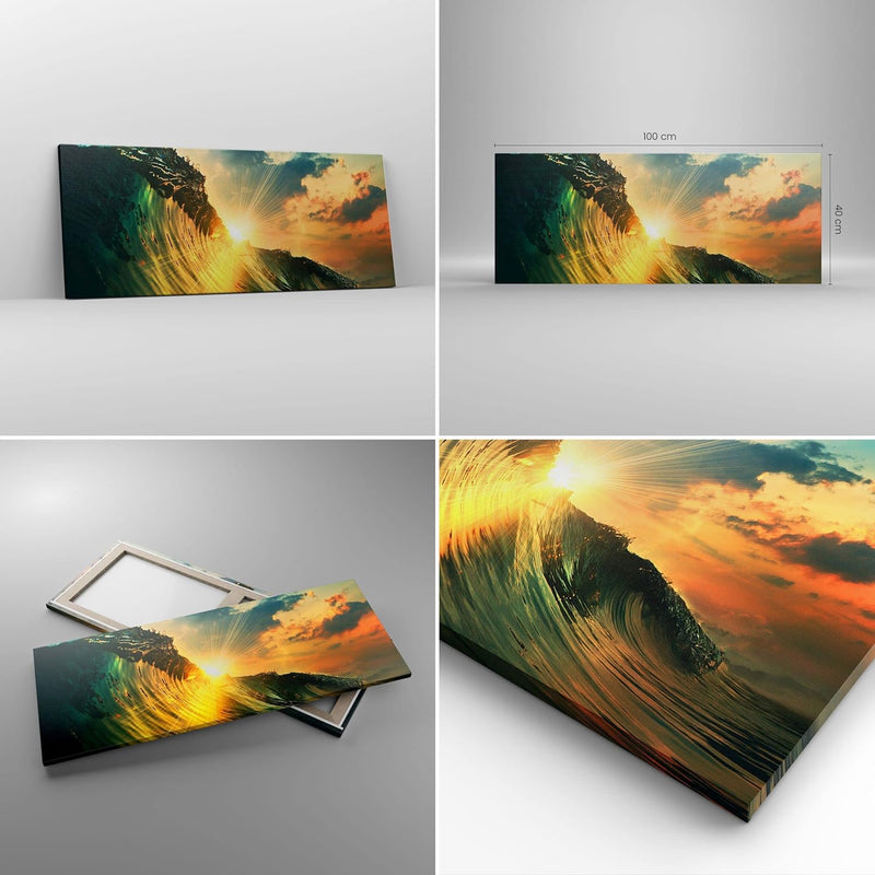 Panorama Bilder auf Leinwand 100x40cm Leinwandbild Meer Welle Wasser Gross Wanddeko Bild Schlafzimme