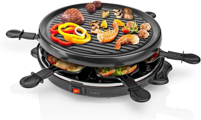 Nedis Gourmet/Raclette | Grill | 6 Personen | Spatel | Antihaft-Beschichtung | Rund