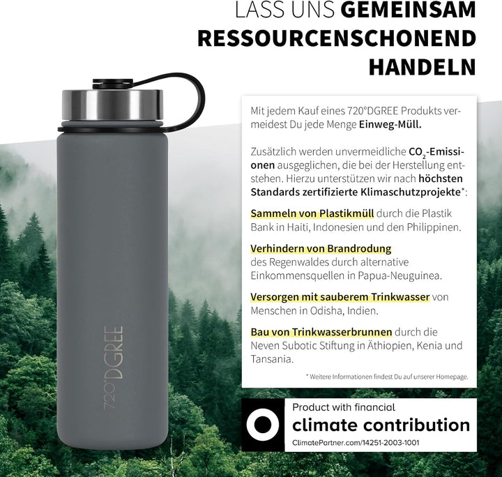 720°DGREE Edelstahl Trinkflasche 1200ml “noLimit” - Auslaufsicher, Kohlensäure geeignet, BPA-Frei -