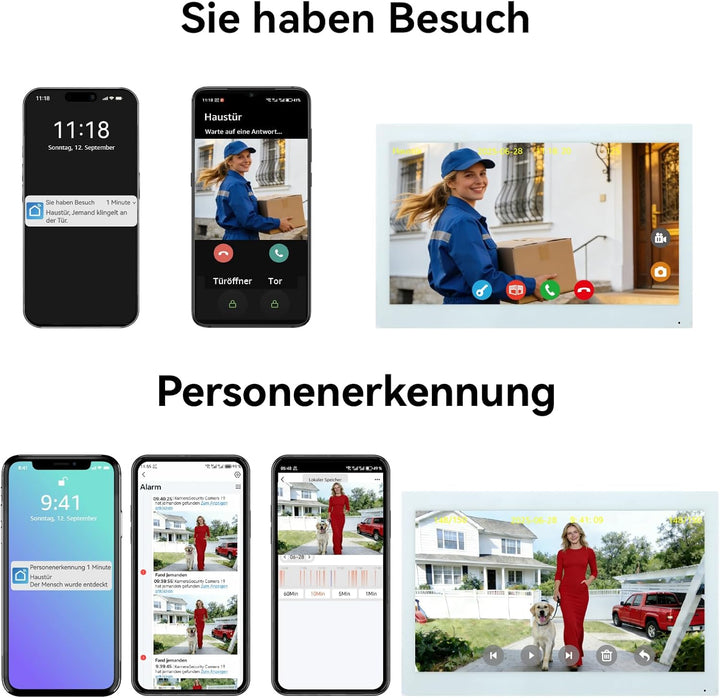 Video-Türsprechanlagen 1080P, 10.1 Zoll Farb Touchscreen Monitor, 2-Draht VideoTürklingel, Zwei-Wege