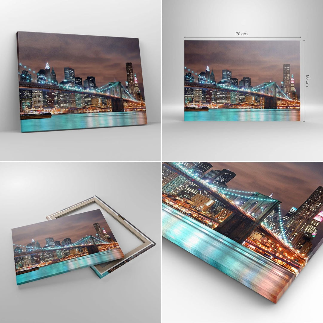 Bilder auf Leinwand Stadt Brücke Wolkenkratzer Leinwandbild 70x50cm Wandbilder Dekoration Wohnzimmer