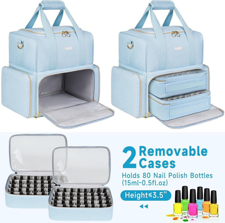 Nagellack Tasche,Doppelschichtige Nagellack Aufbewahrung Organizer Tasche für 80 Flaschen (15 ml) un