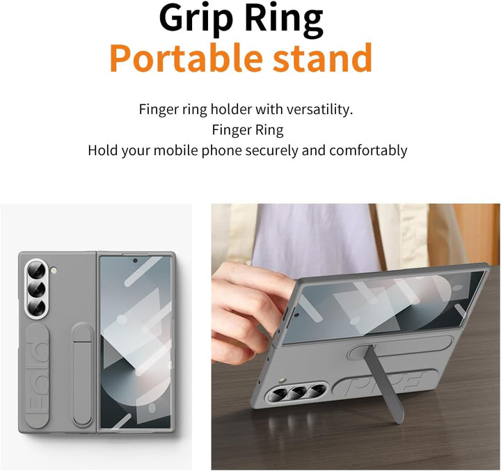 NINKI für Samsung Galaxy Z Fold 6: Schutzhülle mit Ständer, Displayschutzfolie, Kameraschutz, Grau F