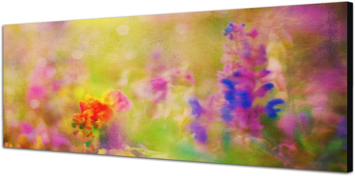 Paul Sinus Art Panoramabild auf Leinwand und Keilrahmen 120x40cm Blumenwiese Frühling bunt abstrakt