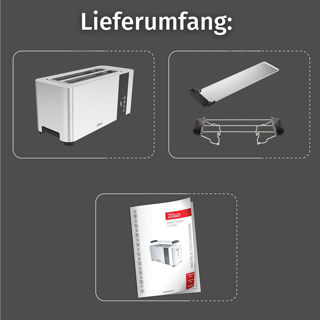 Zilan Toaster 4 Scheiben | Edelstahl | Modern | 7 Stufen | Krümelschublade | LCD Display Touchscreen