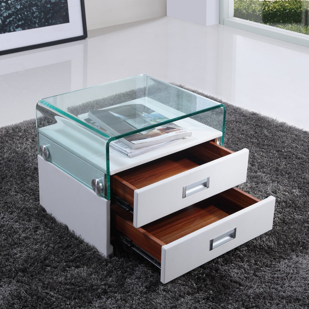 i-flair® - Nachttisch, Nachtkonsole aus hochwertigem Kunstleder - S69 Weiss, Weiss