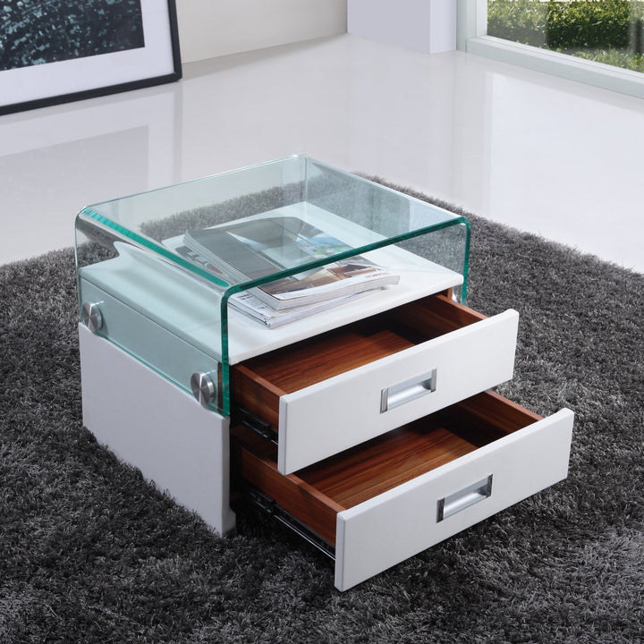 i-flair® - Nachttisch, Nachtkonsole aus hochwertigem Kunstleder - S69 Weiss, Weiss