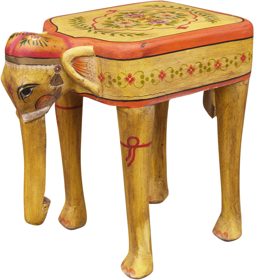GURU SHOP Bemalter Elefanten Hocker - Gelb, 50x51x34 cm, Sitzmöbel, Gelb