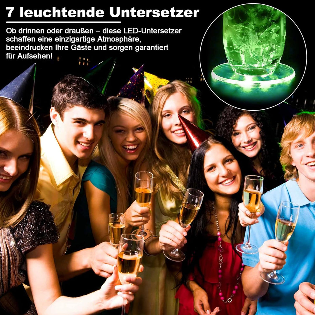 8 Stück LED Untersetzer,Bunt LED Untersetzer mit 7 Lichtmodi,acryl Rund wasserdichtes Leuchtunterset