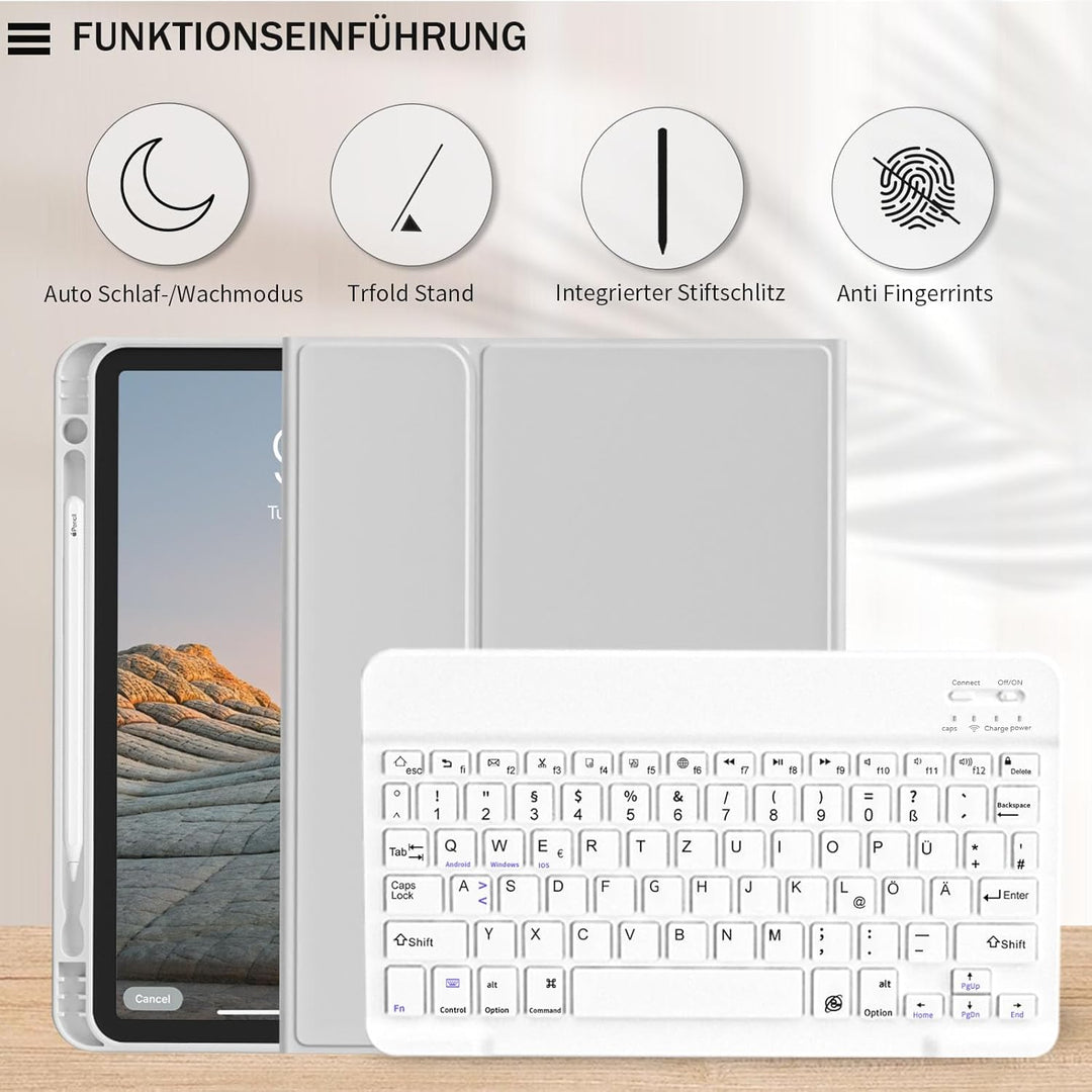 zoyu Tastatur Hülle für iPad Air 6 11 Zoll 2024, iPad Air 5/4 (2022/2020) 10,9 Zoll, QWERTZ-Layout,
