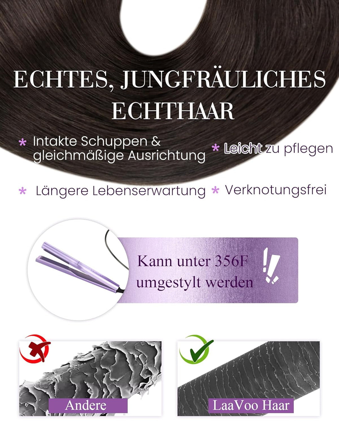 LaaVoo Extensions Echthaar Microring Braun Echthaar Extensions Micro Loop 1g/s Microring Extensions