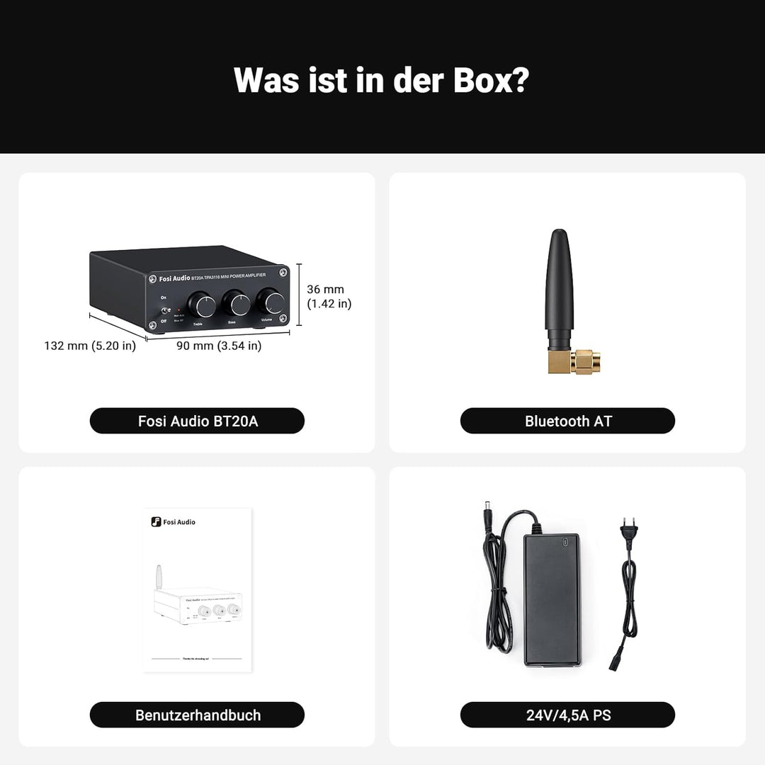 Fosi Audio BT20A Bluetooth Verstärker, 200W Mini Hifi Verstärker mit TPA3116 Amp Chip, Bass und Treb