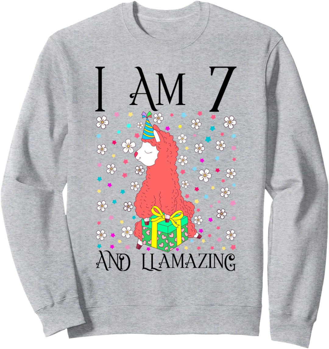 I am 7 and LLamazing Girl Kids 7th Llama Birthday Party Gift Sweatshirt