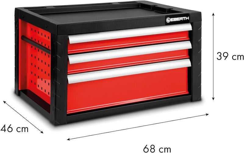 EBERTH Werkzeugkiste Werkzeugbox Werkzeugkasten Werkzeugschrank aus Metall mit 3 Schubladen (Leer, K