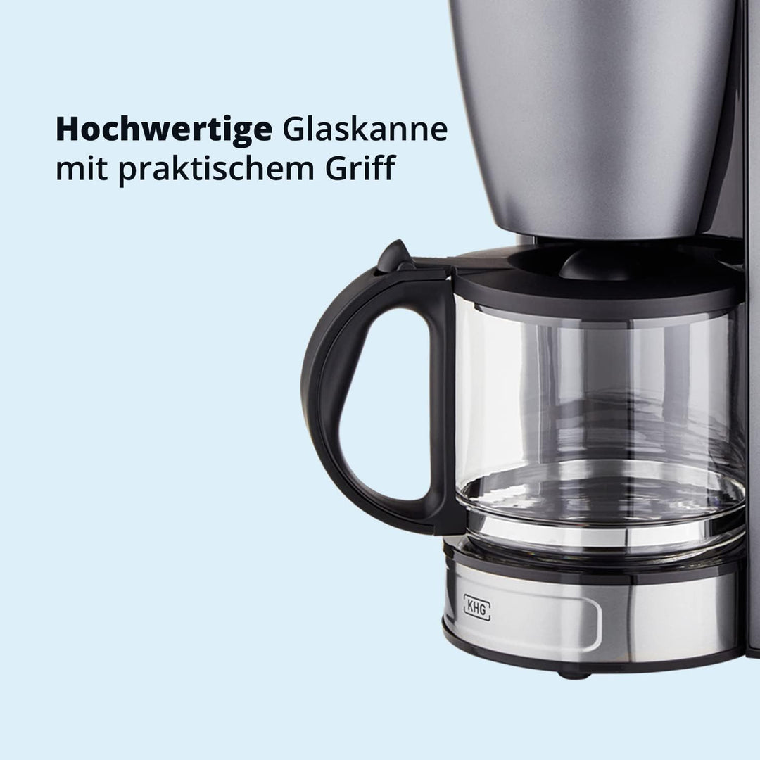 KHG Kaffeeautomat KA-124 (GE) aus Metall in grau, Kapazität für 12 Tassen, mit Glaskanne 1,5 Liter,