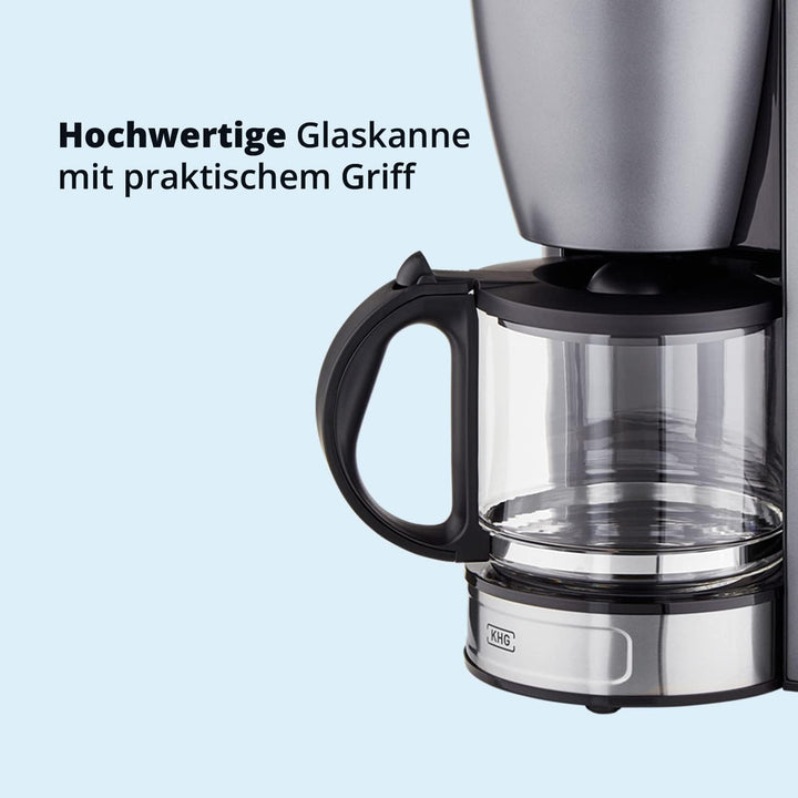 KHG Kaffeeautomat KA-124 (GE) aus Metall in grau, Kapazität für 12 Tassen, mit Glaskanne 1,5 Liter,