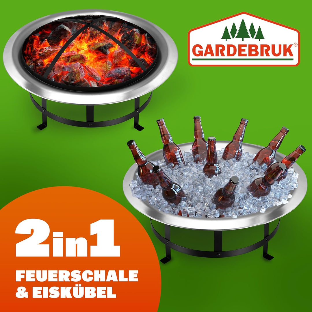 Gardebruk® Feuerstelle 75cm Edelstahl Funkenschutz Garten Outdoor Balkon Feuerschale Grill