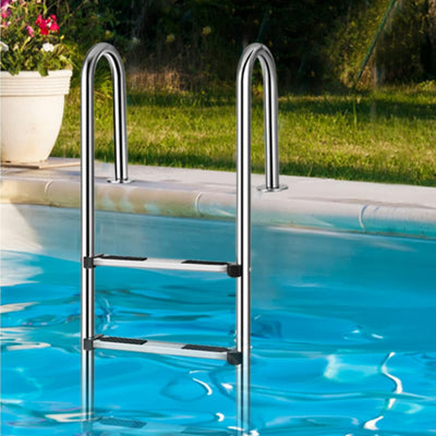 GYMAX Poolleiter 3 Stufen Schwimmbadleiter Edelstahl Einstiegsleiter mit Antirutschpads Einbauleiter