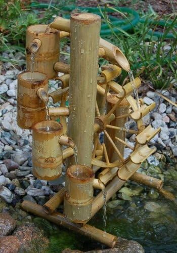 Wilai Bambus Wasserspiel Gartendeko Brunnen Wasserfall für Garten Gartenteich Terrasse Balkon 40 cm