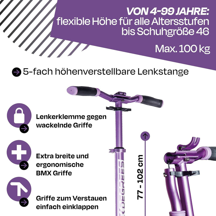 Six Degrees Aluminium Scooter mit Klappmechanismus, Ständer, 205 mm TESTSIEGER, ABEC 7, höhenverstel