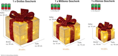 Bambelaa! 3er Led Deko Geschenke Leucht Boxen Timer Weihnachts Dekoration Weihnachtsdeko Beleuchtet