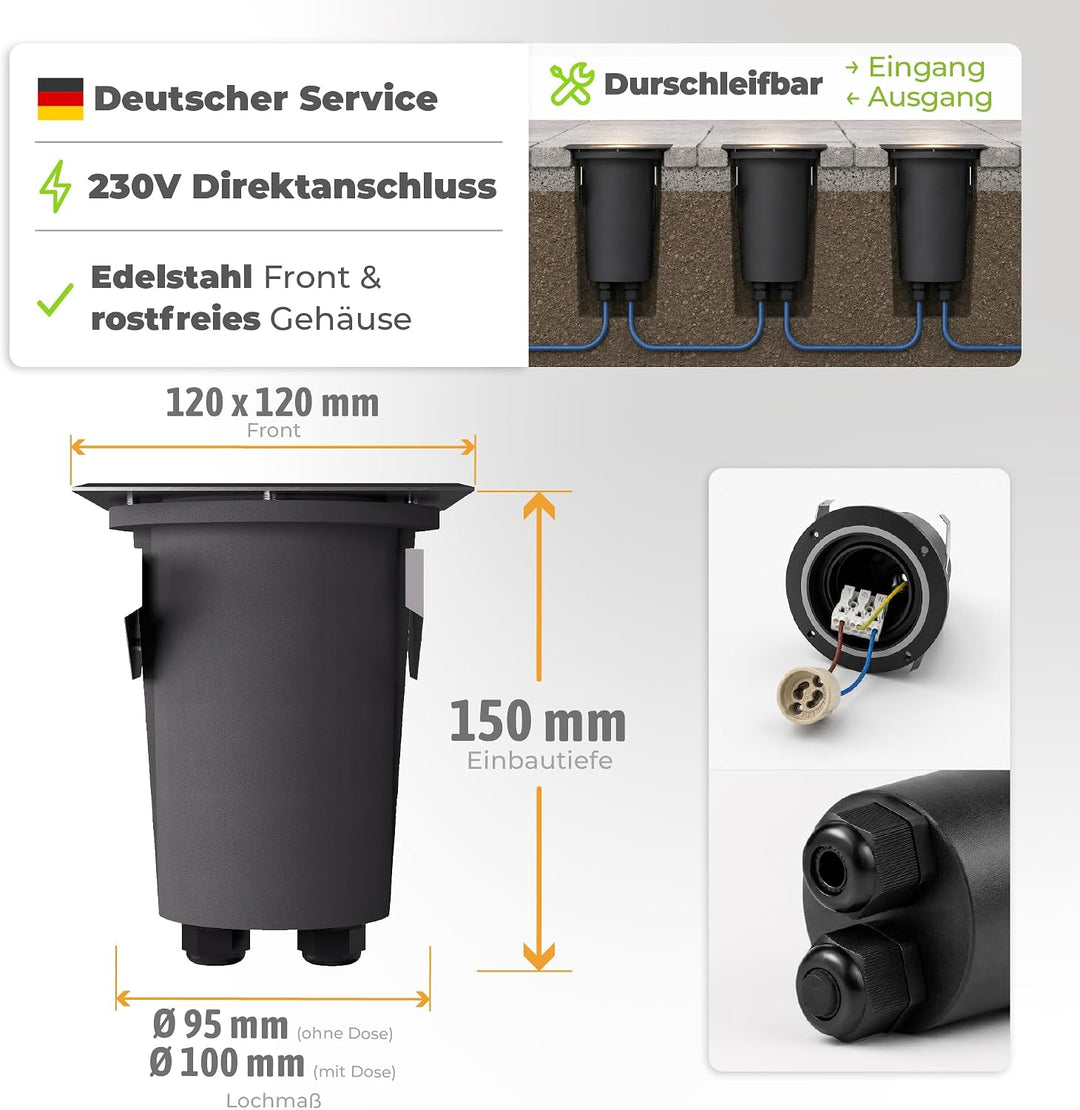 SSC-LUXon JUAVI LED Bodenstrahler schwenkbar eckig für Aussen IP67 - mit LED GU10 2W warmweiss 230V