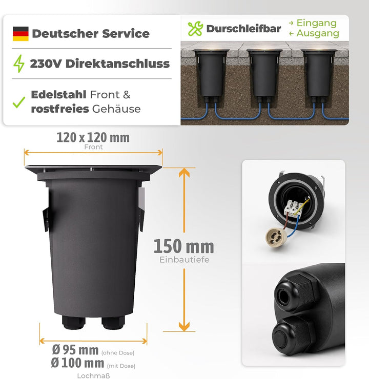 SSC-LUXon JUAVI LED Bodenstrahler schwenkbar eckig für Aussen IP67 - mit LED GU10 2W warmweiss 230V