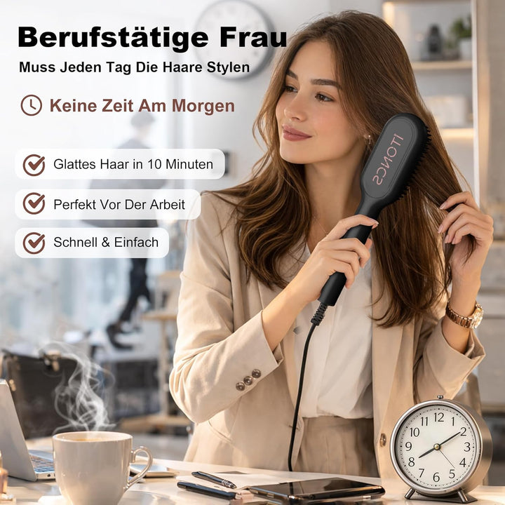 Glättbürste Ionen Haarglätterbürste, iToncs Glätteisen und Haarbürste 2 in 1, Verbrühungsschutz & Sp