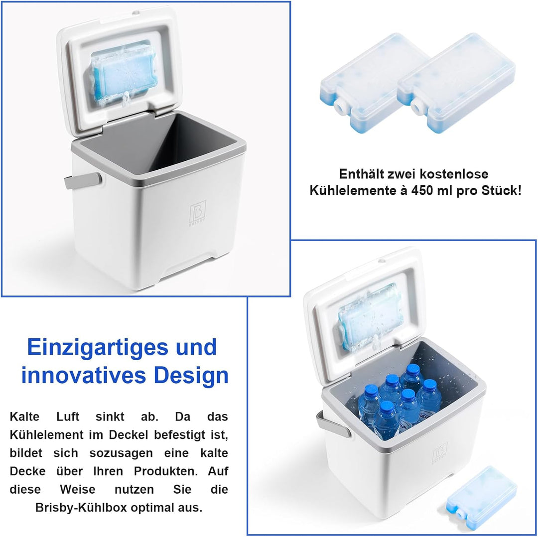 Brisby Kühlbox 13 Liter - 18 Stunden warm - 40 Stunden kühl - Inklusive 2 grosse Kühlelemente 450 ML