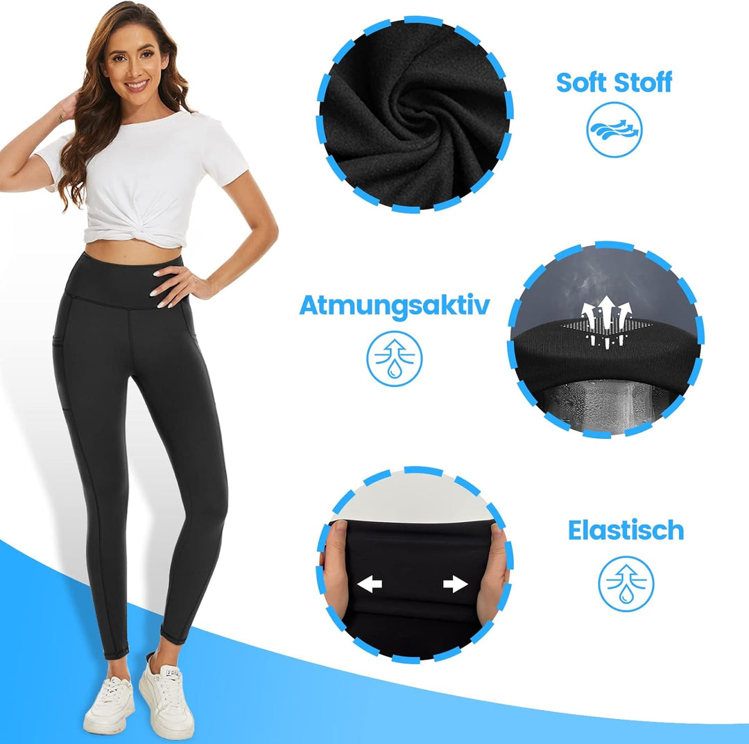 DDOBB 2er Pack Sport Leggings Damen High Waist Sportleggins Damen Lang Mit Taschen Gym Leggings Blic