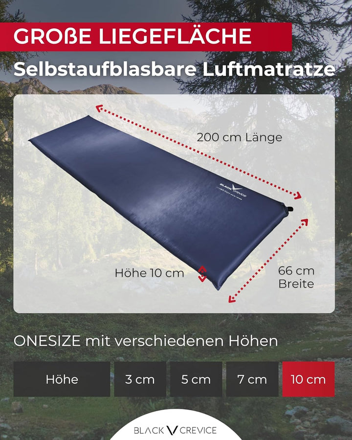 Black Crevice selbstaufblasbare Luftmatratze I Isomatte selbstaufblasend I Outdoor-Isomatte I aufbla