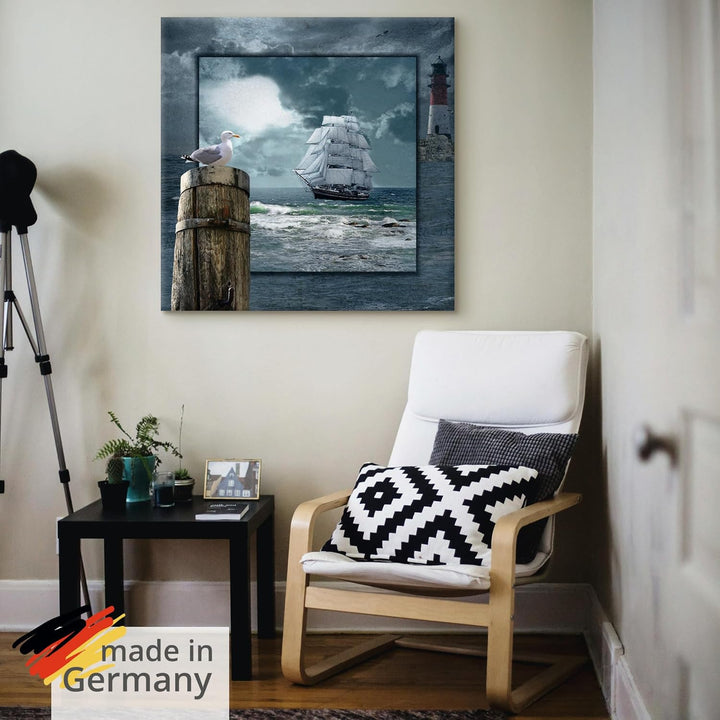 ARTland Leinwandbilder Wandbild Bild auf Leinwand 100x100 cm Wanddeko Meer Küste Maritim Schiff Sege