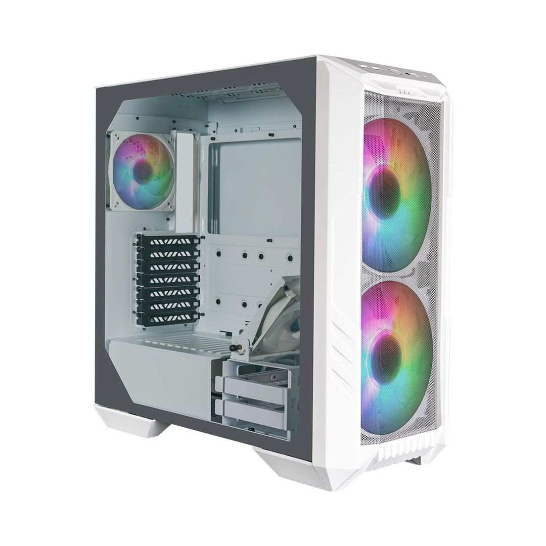Cooler Master HAF 500 weisses PC-Gehäuse – Midi-Tower mit 2 vorinstallierte 200mm ARGB-Lüfter, drehb
