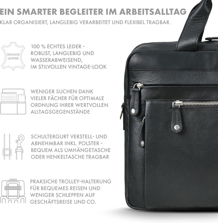 ROYALZ Moderne Vintage Umhängetasche Herren Leder gross 'Boston' - ideal als 14-15,6 Zoll Laptoptasc