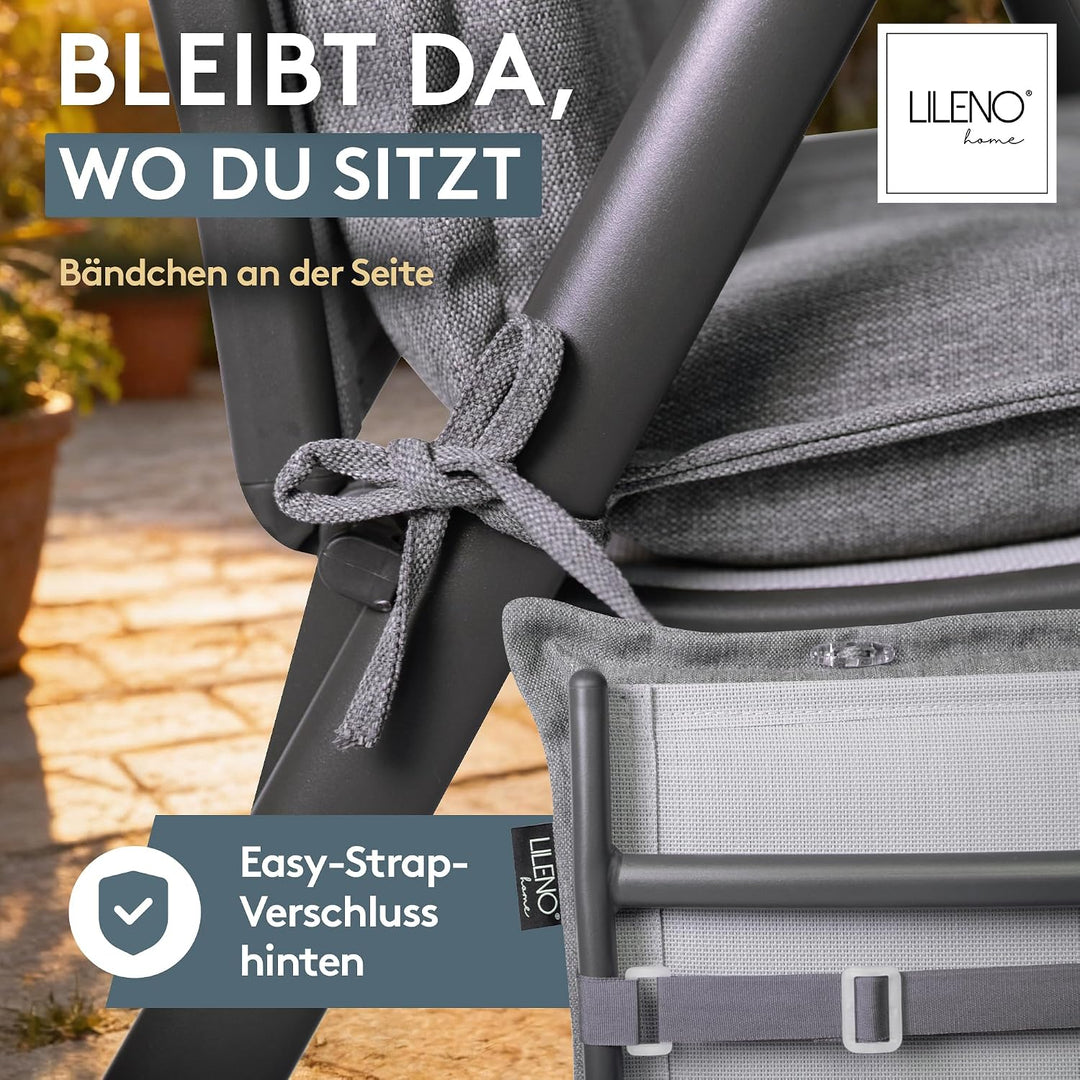LILENO HOME Gartenstuhl Auflagen als [2er Set - Niedriglehner] in Grau Y - Bequeme Liegen als Sitzau