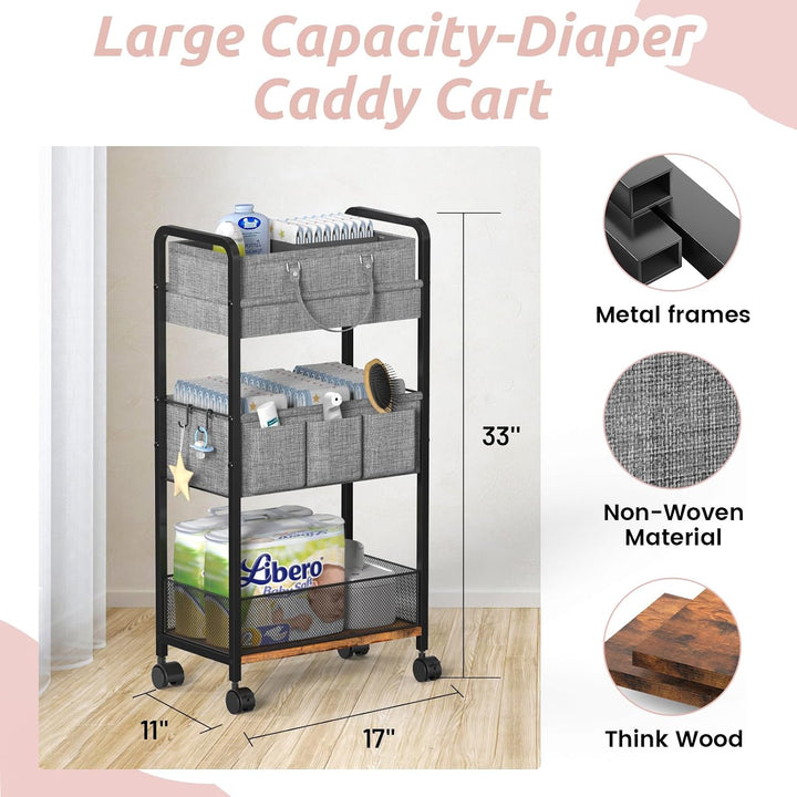 LIDTOP 2-in-1-Baby-Wickeltasche &amp; 3-stöckiger Roll-Wagen, Windel-Caddy Organizer mit Trennwänden, mo