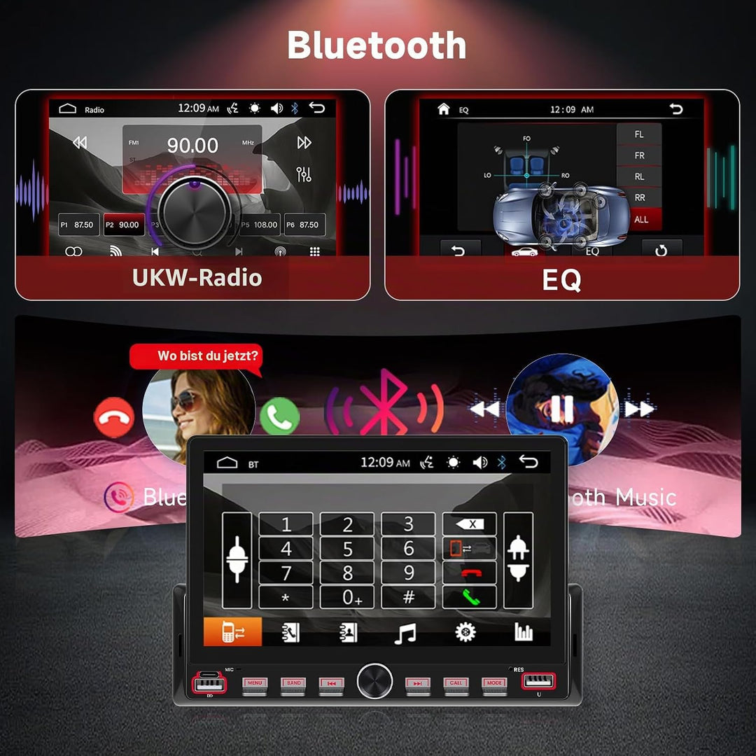 Hodozzy Autoradio 1 Din mit Bluetooth Bildschirm, 7 Zoll Touchscreen 1 Din MP5 Player mit Airplay, F