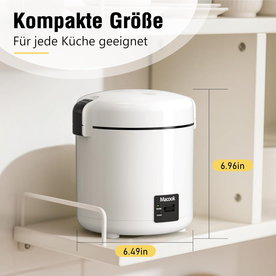 Macook Mini Reiskocher Rice Cooker für 1-2 Personen (1.5 Tassen, 0,3 Liter),Reiskocher Klein Einfach