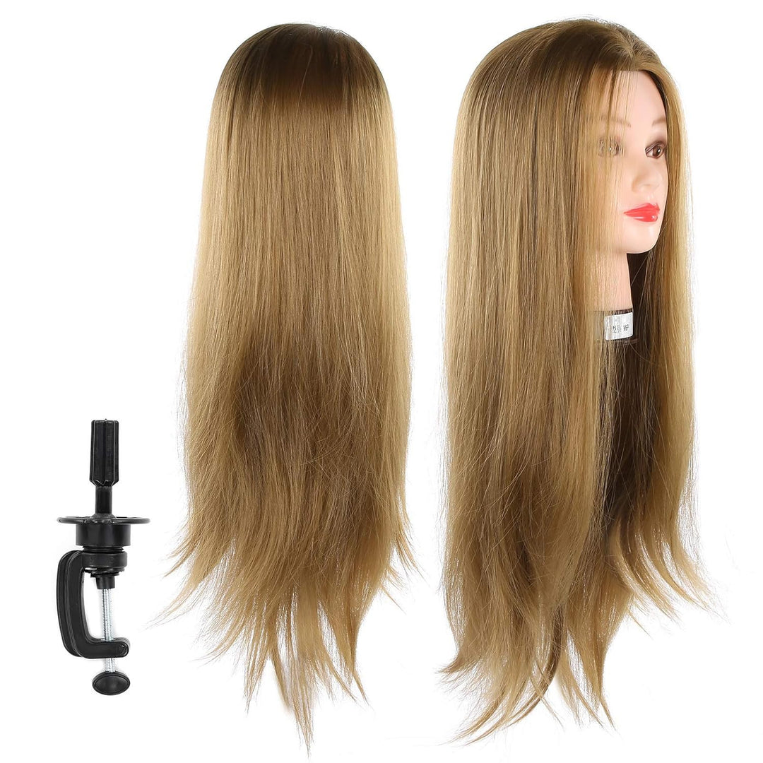 Frisierkopf mit Haaren, Tragbarer 25-Zoll-Übungskopf aus dunkelbraunem Echthaar, Kosmetik-Schaufenst