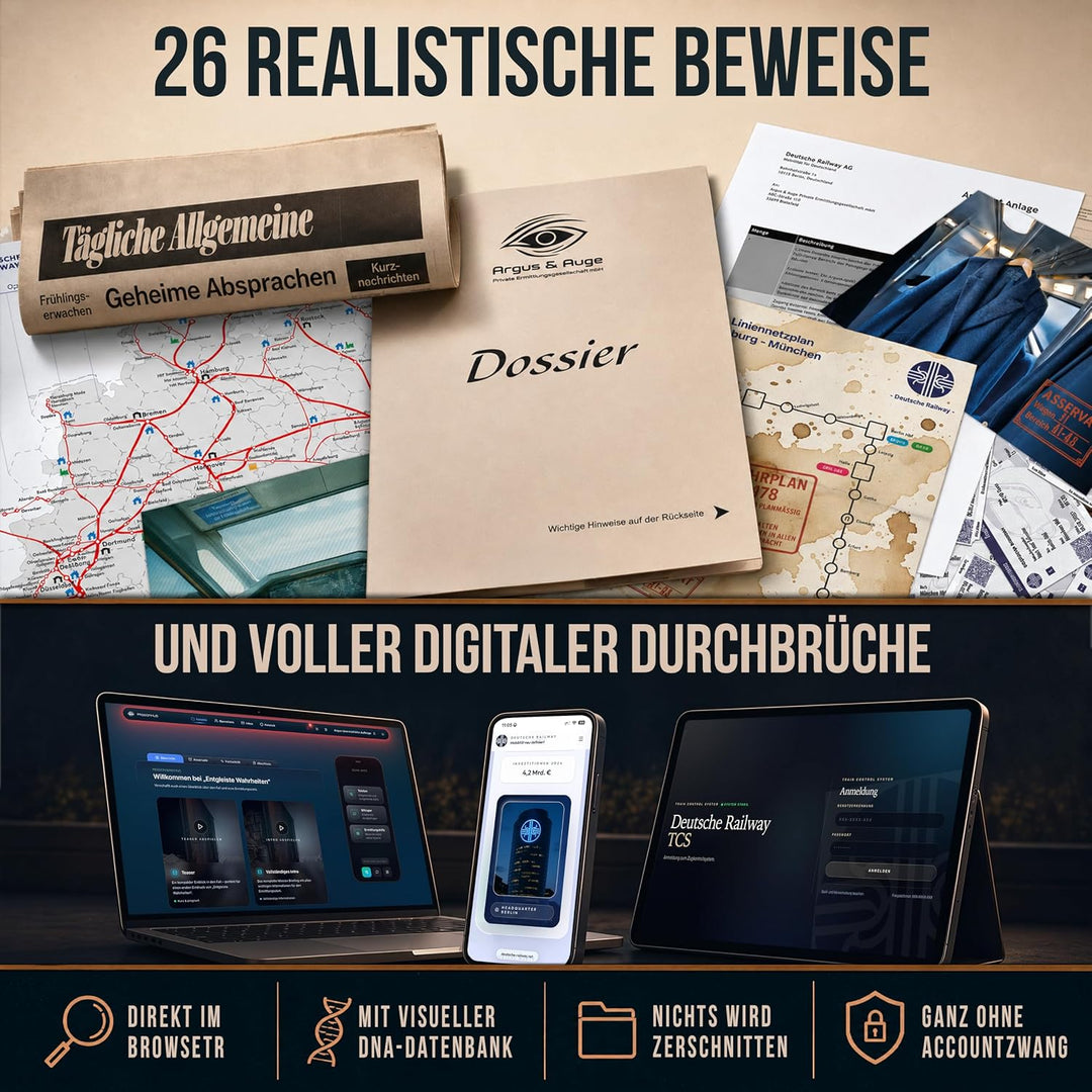 SUSPECTO Krimispiel 2.0 für Erwachsene - Entgleiste Wahrheiten | Interaktive Fallakte, 4-6 Std. | Ta