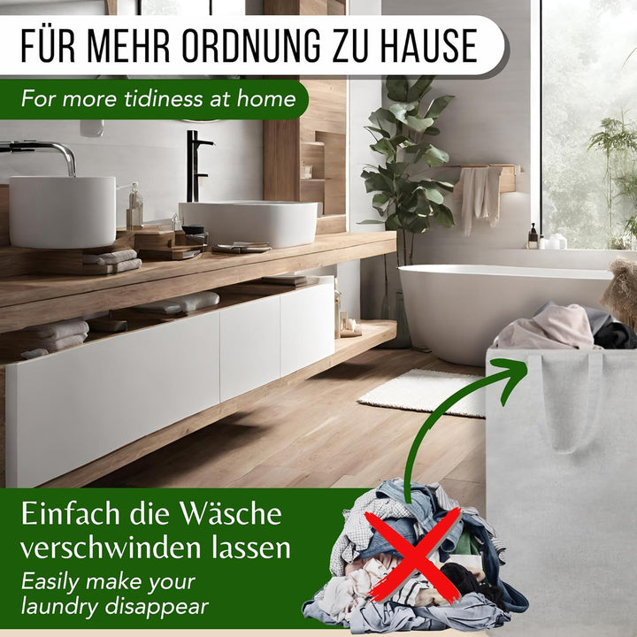 Wäschesammler 100 Liter Hell Grau Faltbarer Wäschekorb Organizer mit erweitertem Griff, Wäschesammle