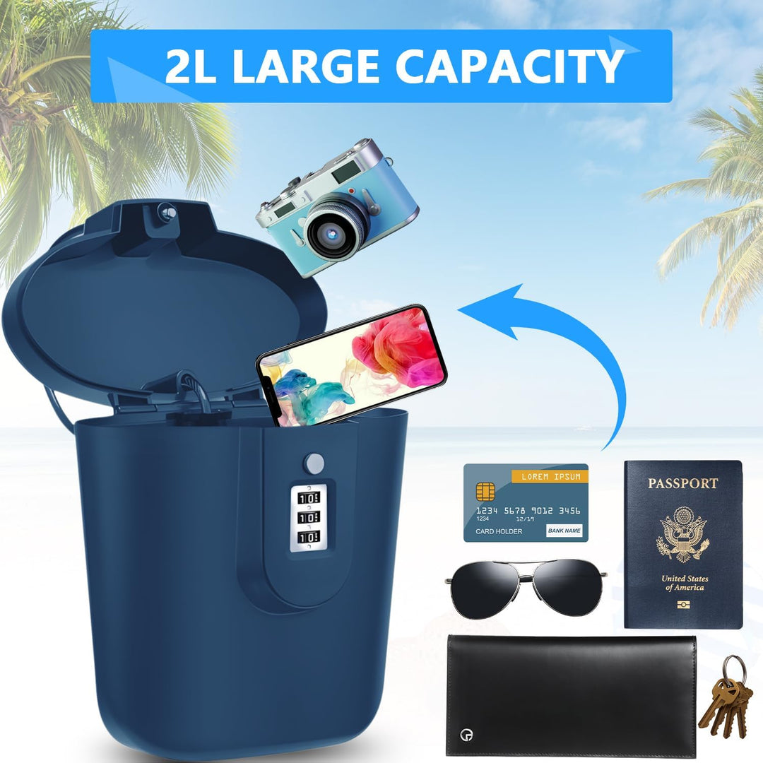 Strandtresor mit Zahlen-Schloss & Anti-Diebstahl - Tragbare Sicherheitsbox für Strand, Camping, Reis
