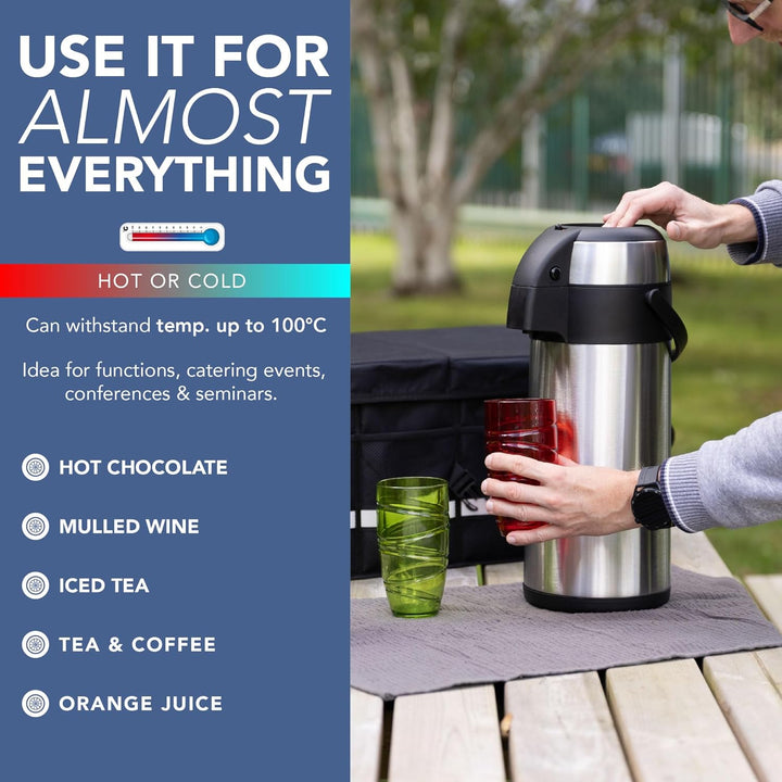 HEFTMAN Kaffeekanne Thermo 5L - Thermoskanne Edelstahl Airpot Pumpflasche | Doppelwandige Isolierung