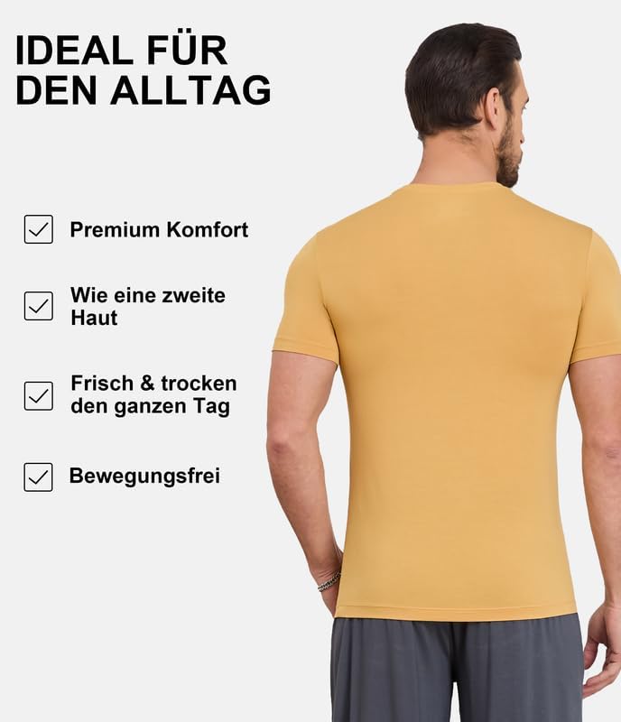 COLORFULLEAF 3/5er Pack Bambus T-Shirt Herren V Ausschnitt/Rundhals Stretch Unterhemd Männer Einfarb