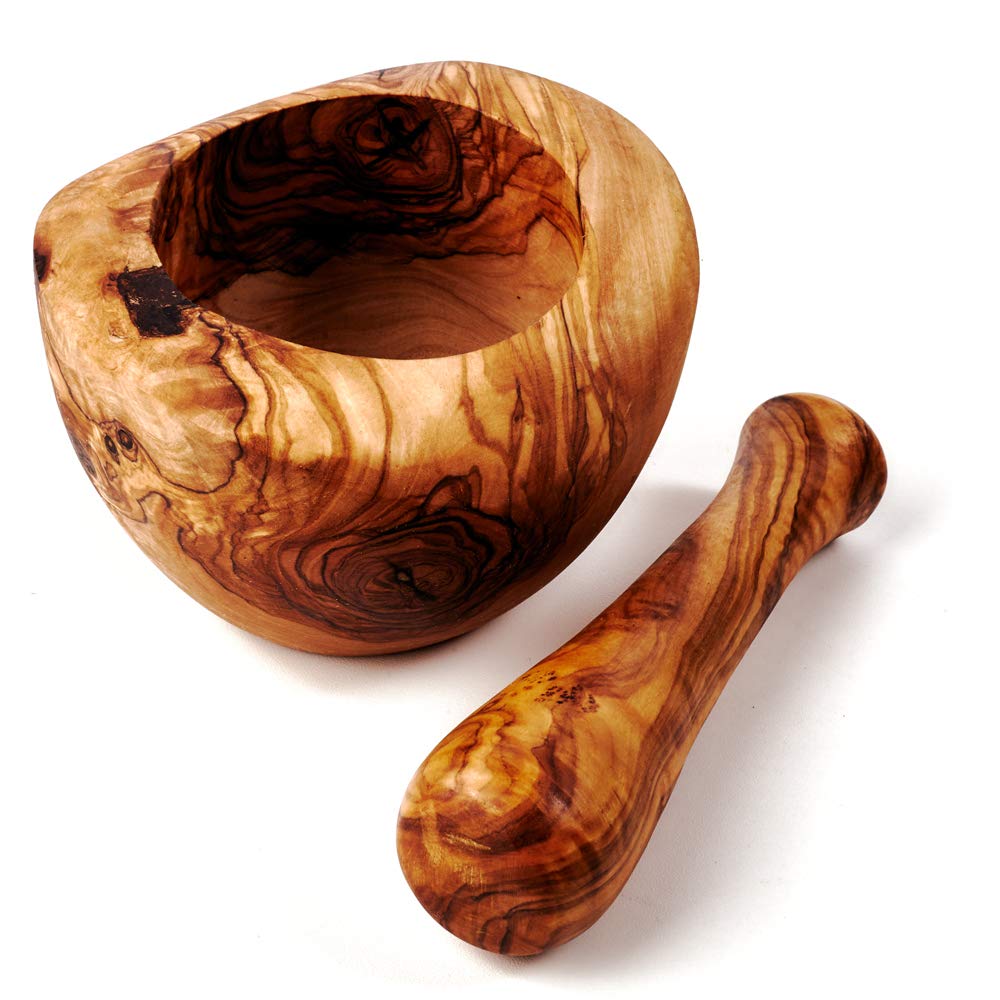 DAS OLIVENHOLZBRETT® Mörser und Stössel halbrund 16cm
