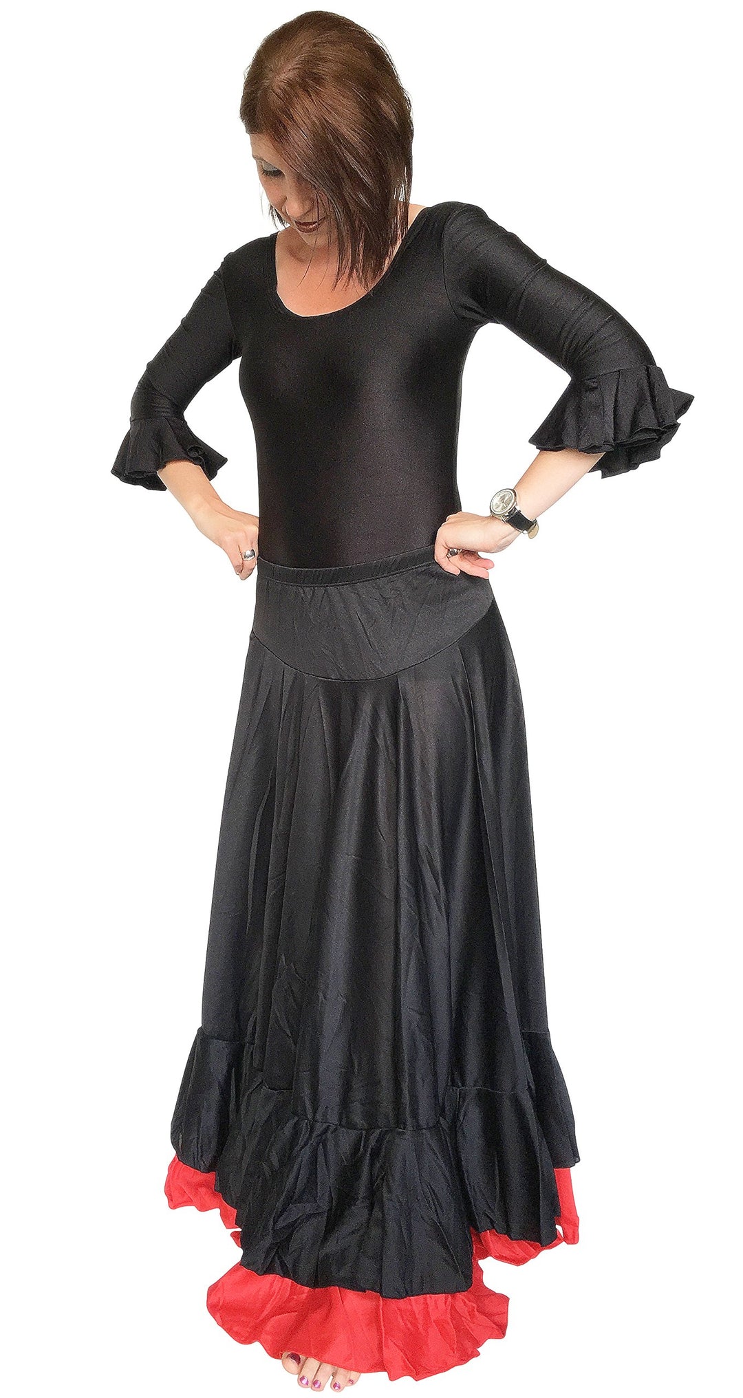 Spanische Flamencorock - Flamenco Rock für Damen/Frauen - Schwarz - Rot - XL 44 Schwarz - Rot, 44 Sc