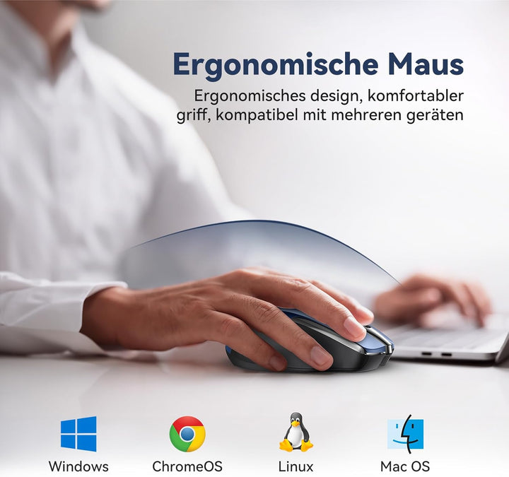 TechRise Bluetooth Maus, 2.4G Maus Kabellos (BT 5.0/3.0 + 2.4G) 4800 DPI Wiederaufladbare Ergonomisc