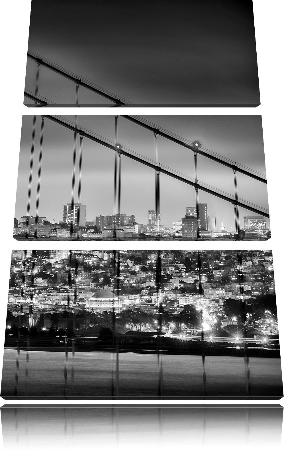 Pixxprint Monocrome, San Francisco Skyline 3-Teiler Leinwandbild 120x80 Bild auf Leinwand